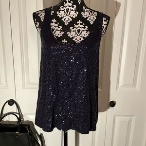 Calvin Klein navy blue sequin tank top with nice stretch.
